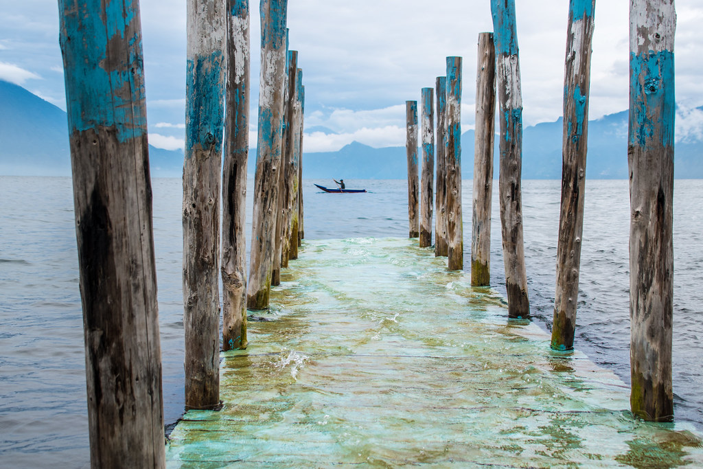 Atitlán volcano trek - Flooded pier on Lake Atitlán in the heart of Maya land in Guatemala.
