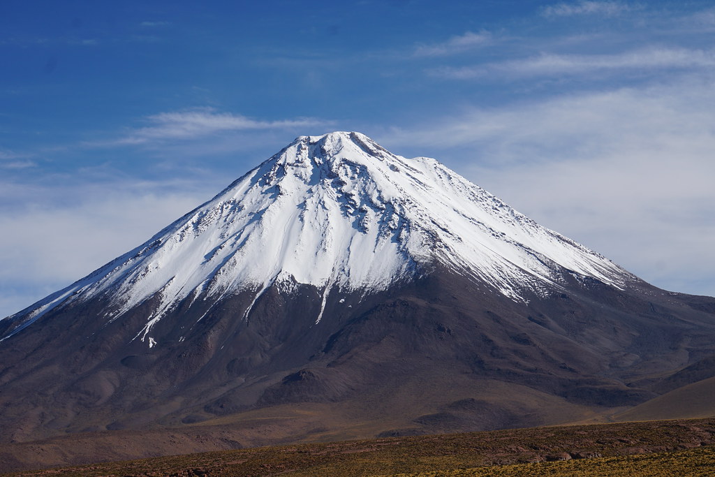 Licancabur volcano trek - The Licancabur Volcano at 5,916 meters (19,409 ft) above sea level, San Pedro de Atacama, the Atacama desert, Antofagasta, Chile.